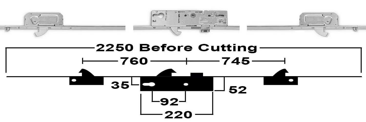 Saracen 3 Hook 2 Roller UPVC Door Lock - Apart